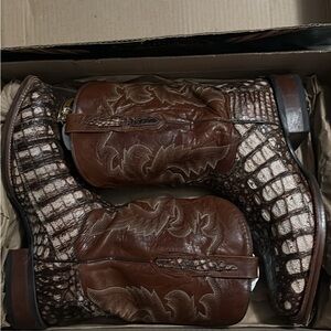 Dan Post Brown and Tan Gator Skin Leather Boots